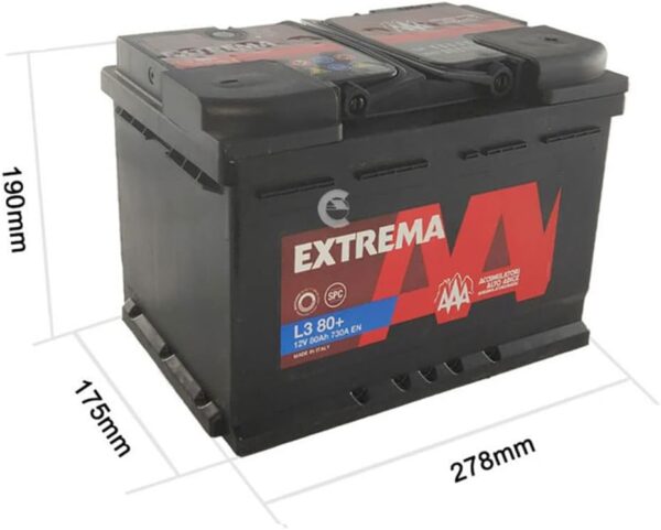 BATTERIA AUTO EXTREMA ALTO ADIGE L3 80+ 12V 80AH POLO POSITIVO A DESTRA DX