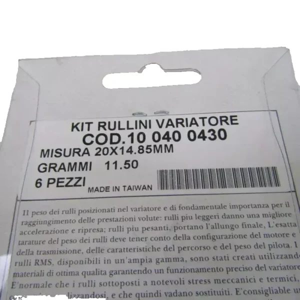 KIT RULLI VARIATORE PULEGGIA 20X15MM 11,5GR SCOOTER MALAGUTI 125 160 BLOG CENTRO 100 RMS 100400430